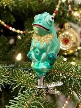 Vintage Old World Christmas Frog Clip Ornament Mercury Glass